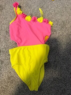Cynthia Rowley Pink and Yellow Floral Trim One-Piece Swimsuit